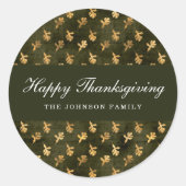 Elegant Oak Leaves Green Thanksgiving Ronde Sticker (Voorkant)