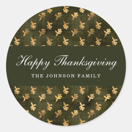 Elegant Oak Leaves Green Thanksgiving Ronde Sticker (Voorkant)