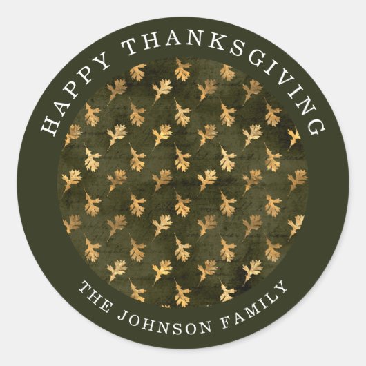 Elegant Oak Leaves Green Thanksgiving Ronde Sticker (Voorkant)