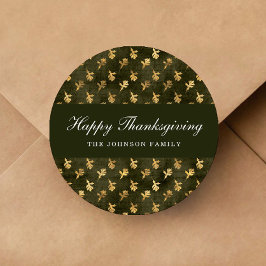 Elegant Oak Leaves Green Thanksgiving Ronde Sticker