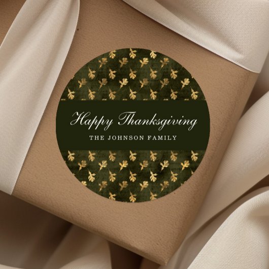 Elegant Oak Leaves Green Thanksgiving Ronde Sticker