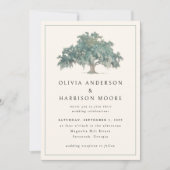 Elegant Oak Tree Green QR Code Southern Wedding Kaart (Voorkant)
