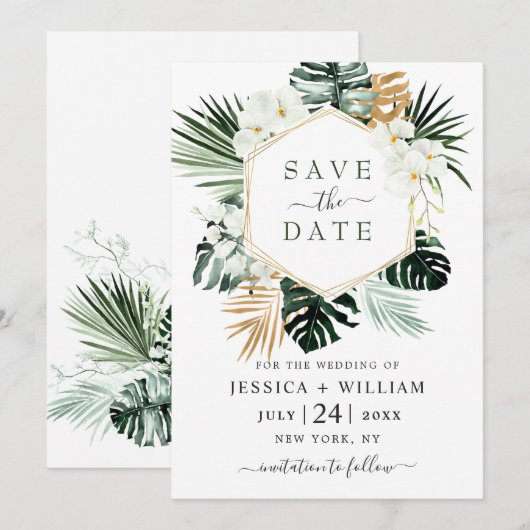 Elegant Oasis Orchid Bohemian Greenery Wedding Save The Date (Voorkant / Achterkant)