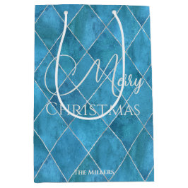 Elegant Oceaanblauw Argyll Patroon Prettig Kerstfe Medium Cadeauzakje