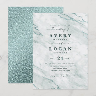 Elegant Ocean Aqua Marble & Glitter Wedding Kaart