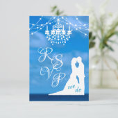 Elegant Ocean Beach, Kroonluchter & Zomerbruiloft RSVP Kaartje (Staand voorkant)