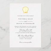 Elegant Ocean Beach SEASHELL WEDDING GOLD Foil I Folie Uitnodiging (Voorkant)