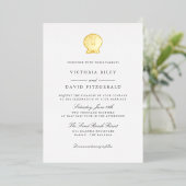 Elegant Ocean Beach SEASHELL WEDDING GOLD Foil I Folie Uitnodiging (Staand Voorkant)
