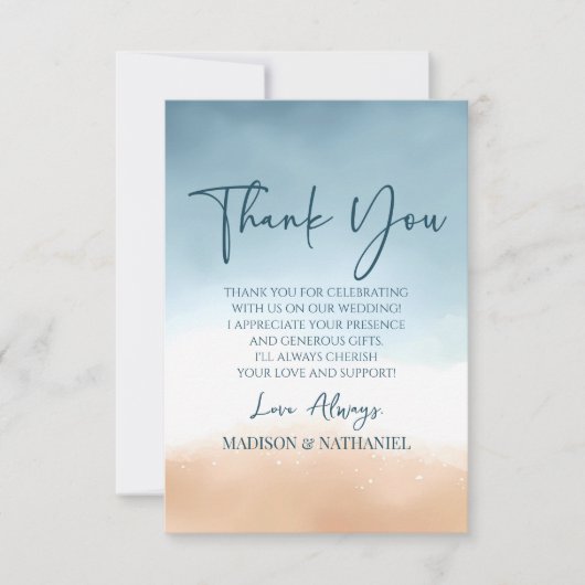 Elegant Ocean Beach Shore Sand Afbeelding bruiloft Bedankkaart (Voorkant)