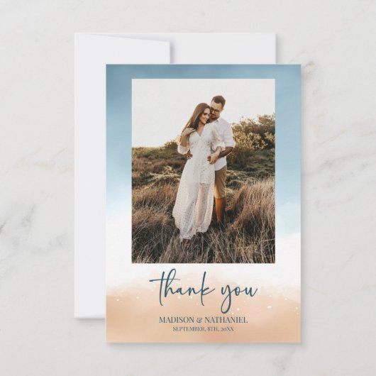 Elegant Ocean Beach Shore Sand Afbeelding bruiloft Bedankkaart (Achterkant)