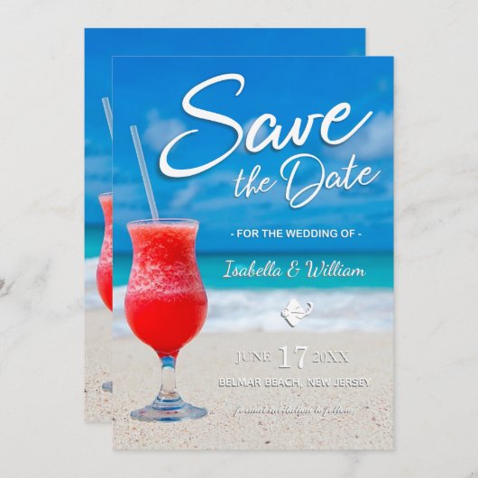 Elegant Ocean Beach Summer Drink Save the Date (Voorkant / Achterkant)