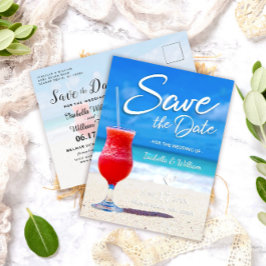 Elegant Ocean Beach Summer Drink Save the Date Aankondigingskaart