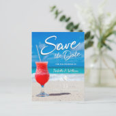 Elegant Ocean Beach Summer Drink Save the Date Aankondigingskaart (Staand voorkant)