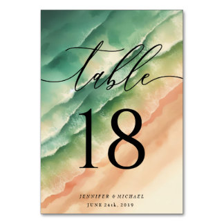 Elegant Ocean Beach Summer Watercolor Table Script Kaart