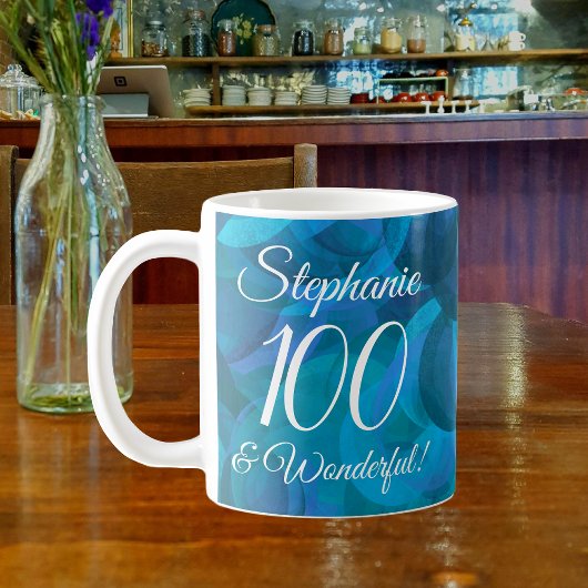 Elegant Ocean Blue 100 en Wonderful Birthday Koffiemok