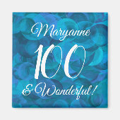 Elegant Ocean Blue 100 en Wonderful Birthday Magneet (Voorkant)