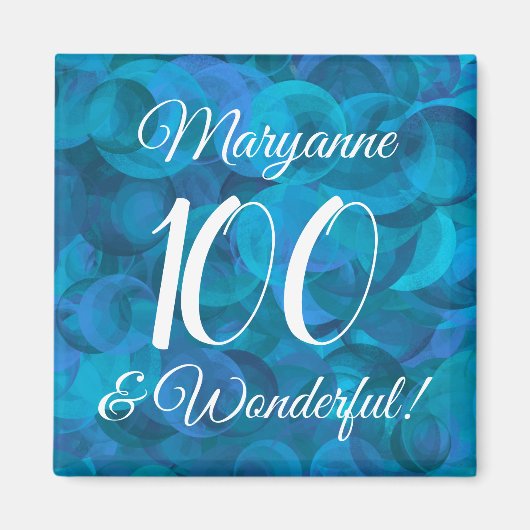 Elegant Ocean Blue 100 en Wonderful Birthday Magneet (Voorkant)