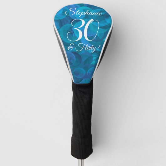 Elegant Ocean Blue 30 en Flirty Birthday Party Golfheadcover (Voorkant)