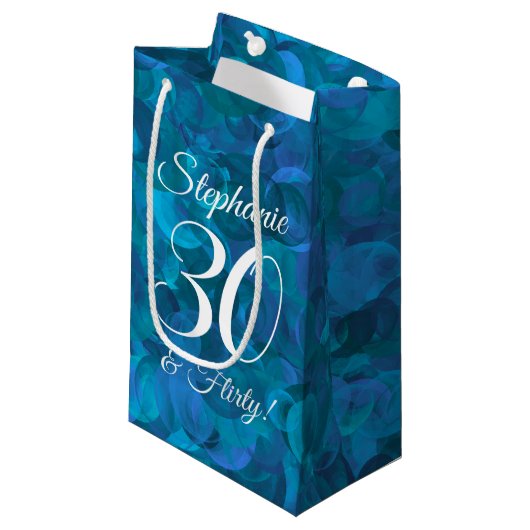 Elegant Ocean Blue 30 en Flirty Birthday Party Klein Cadeauzakje (Voorkant Gekanteld)
