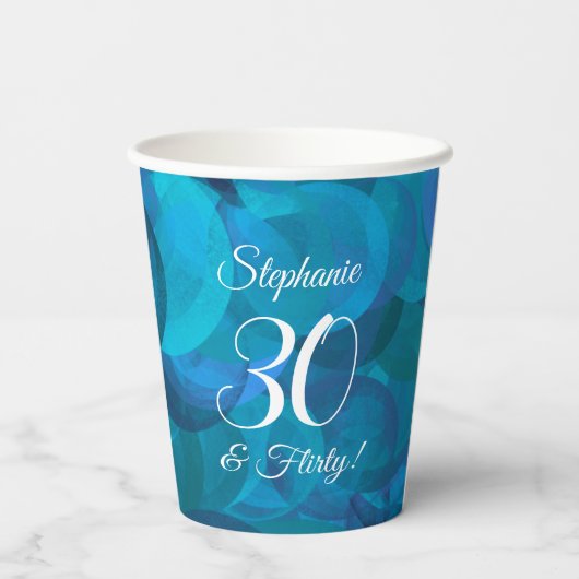 Elegant Ocean Blue 30 en Flirty Birthday Party Papieren Bekers (Achterkant)