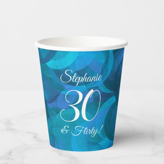 Elegant Ocean Blue 30 en Flirty Birthday Party Papieren Bekers (Voorkant)