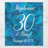 Elegant Ocean Blue 30 en Flirty Birthday Wijn Etiket (Enkel label)