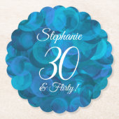 Elegant Ocean Blue 30 & Flirty Birthday Party Kartonnen Onderzetters (Voorkant)