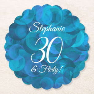 Elegant Ocean Blue 30 & Flirty Birthday Party Kartonnen Onderzetters