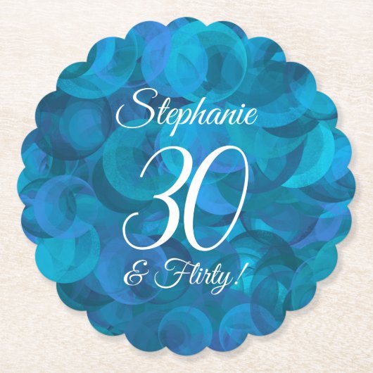 Elegant Ocean Blue 30 & Flirty Birthday Party Kartonnen Onderzetters (Voorkant)