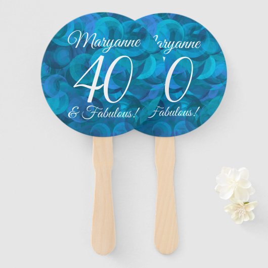 Elegant Ocean Blue 40 en Fabulous Birthday Party Handwaaier (Voorkant en achterkant)
