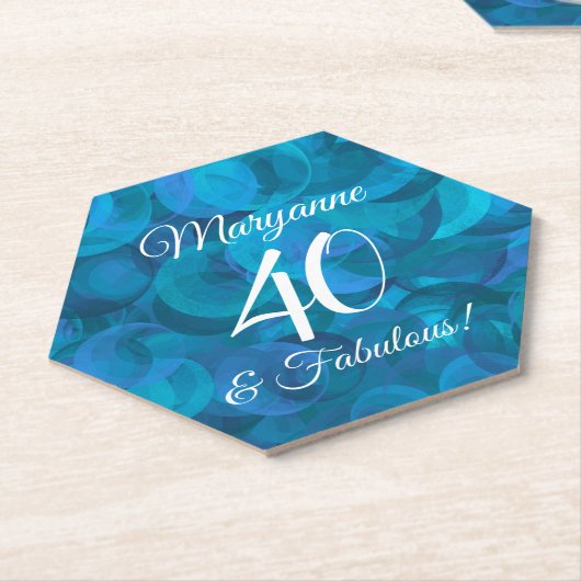 Elegant Ocean Blue 40 en Fabulous Birthday Party Kartonnen Onderzetters (Schuin)