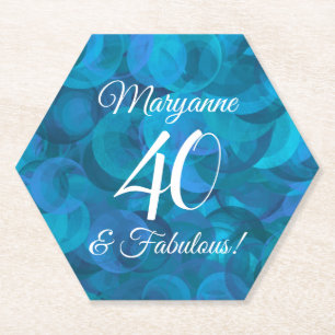 Elegant Ocean Blue 40 en Fabulous Birthday Party Kartonnen Onderzetters