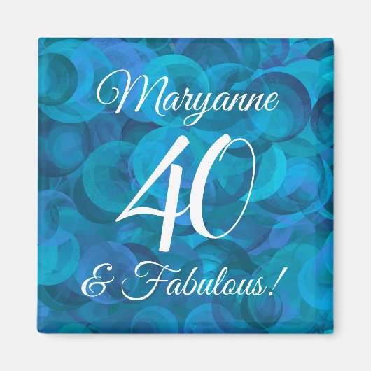 Elegant Ocean Blue 40 en Fabulous Birthday Party Magneet (Voorkant)