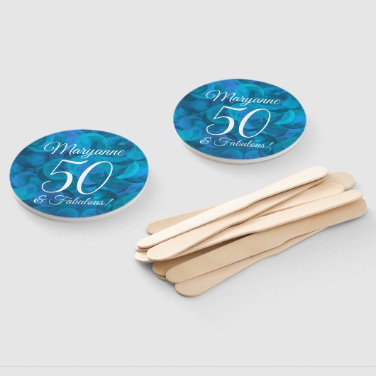 Elegant Ocean Blue 50 en Fabulous Birthday Party Handwaaier (Niet-gemonteerd)
