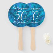 Elegant Ocean Blue 50 en Fabulous Birthday Party Handwaaier (Voorkant en achterkant)