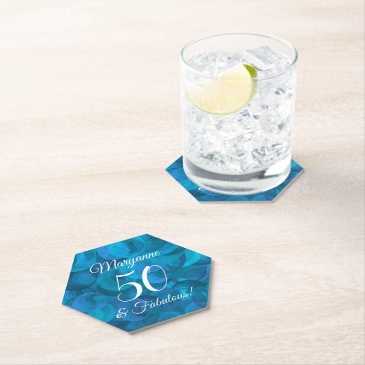 Elegant Ocean Blue 50 en Fabulous Birthday Party Kartonnen Onderzetters (Insitu)