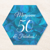Elegant Ocean Blue 50 en Fabulous Birthday Party Kartonnen Onderzetters (Voorkant)