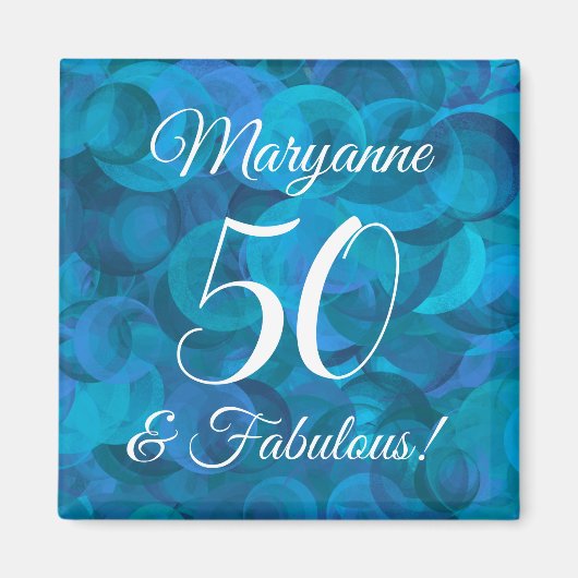 Elegant Ocean Blue 50 en Fabulous Birthday Party Magneet (Voorkant)