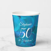 Elegant Ocean Blue 50 en Fabulous Birthday Party Papieren Bekers (Achterkant)