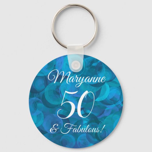 Elegant Ocean Blue 50 & Fabulous Birthday Party Sleutelhanger (Voorkant)