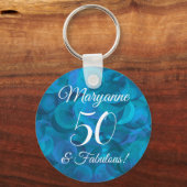 Elegant Ocean Blue 50 & Fabulous Birthday Party Sleutelhanger (Voorkant)