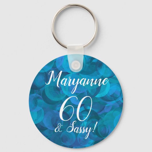 Elegant Ocean Blue 60 en Sassy Birthday Name Sleutelhanger (Voorkant)