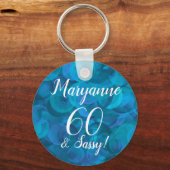 Elegant Ocean Blue 60 en Sassy Birthday Name Sleutelhanger (Voorkant)