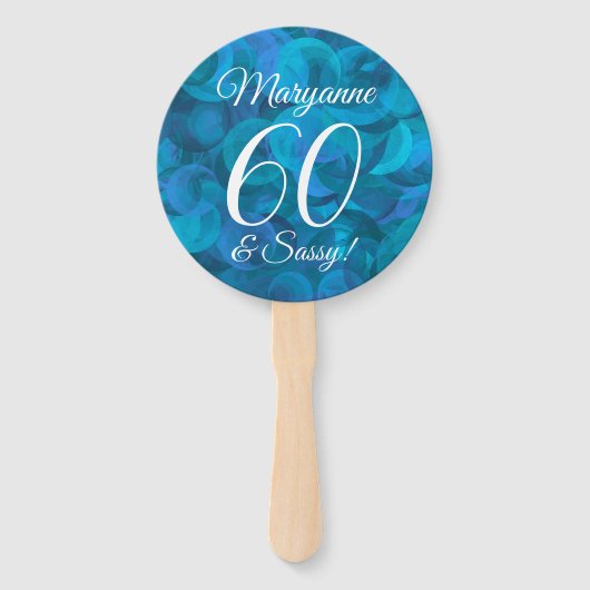 Elegant Ocean Blue 60 en Sassy Birthday Party Handwaaier (Achterkant)