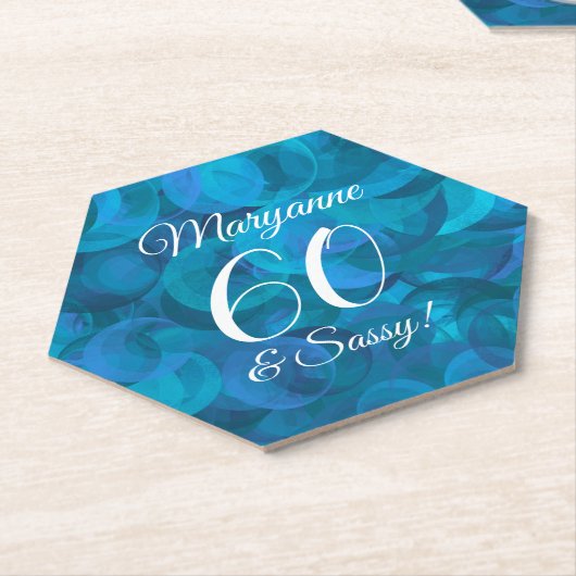 Elegant Ocean Blue 60 en Sassy Birthday Party Kartonnen Onderzetters (Schuin)