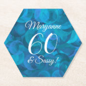 Elegant Ocean Blue 60 en Sassy Birthday Party Kartonnen Onderzetters (Voorkant)