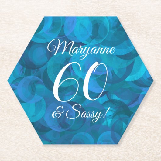 Elegant Ocean Blue 60 en Sassy Birthday Party Kartonnen Onderzetters (Voorkant)