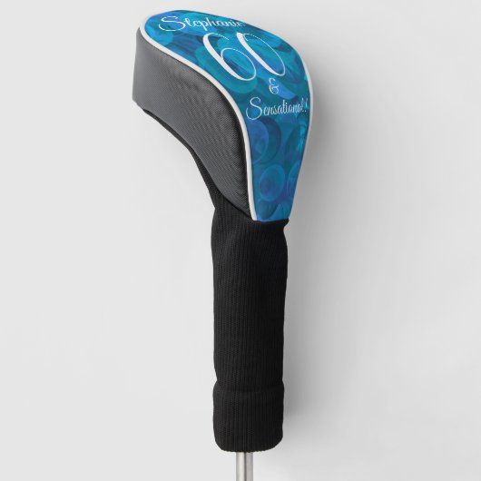 Elegant Ocean Blue 60 en Sensational Birthday Golfheadcover (Schuin)