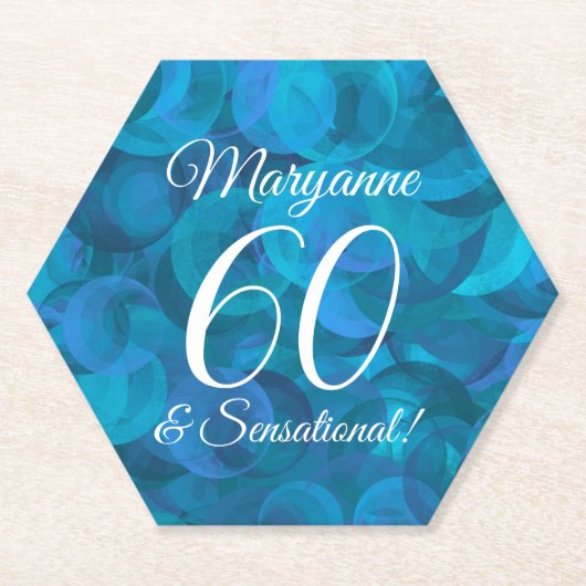 Elegant Ocean Blue 60 en Sensational Birthday Kartonnen Onderzetters (Voorkant)