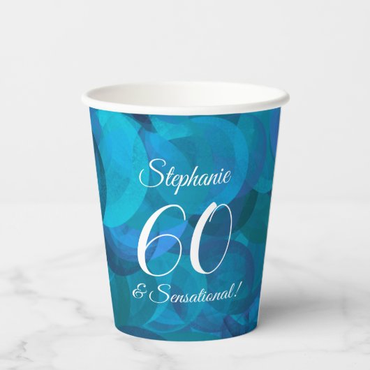 Elegant Ocean Blue 60 en Sensational Birthday Papieren Bekers (Achterkant)